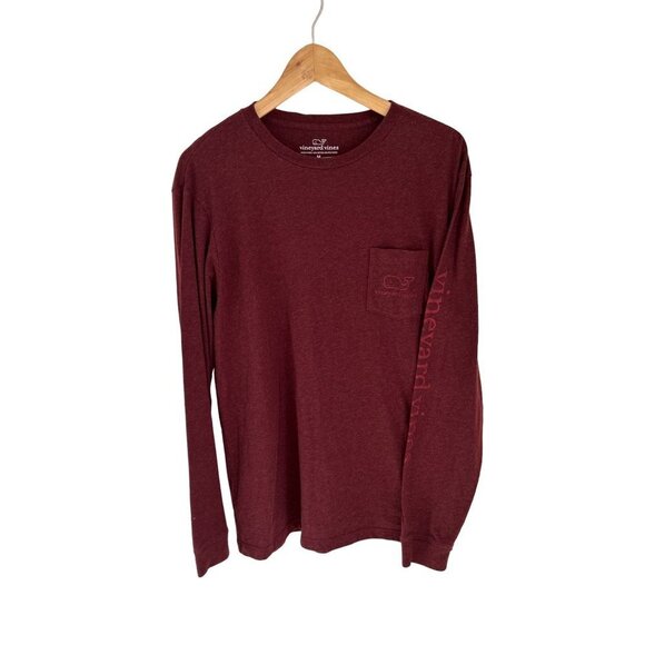 Vineyard Vines Long Sleeve Cotton Crewneck Tee Burgundy Size Med - Picture 3 of 5